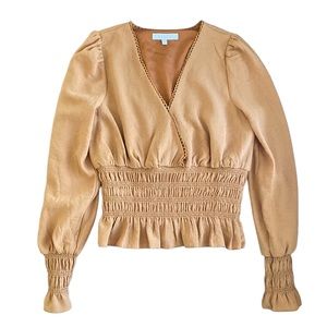WAYF Delancy Shirred Waist V-Neck Top XS